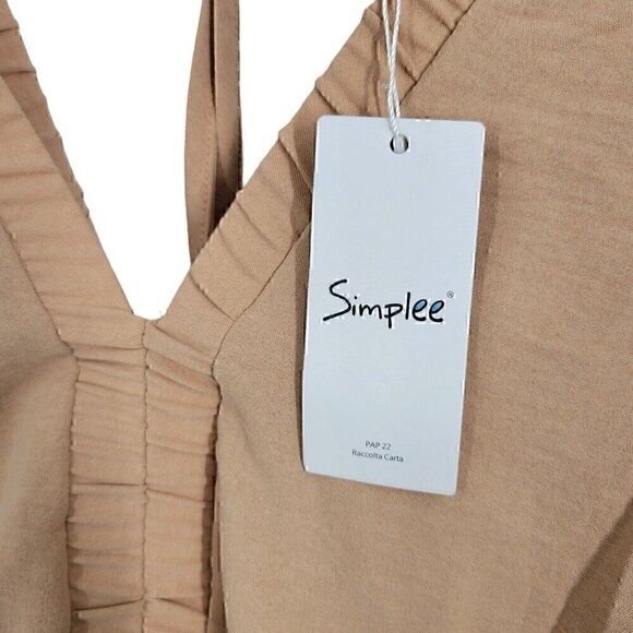 Simplee Flutter Sleeve V-Neck Tiered Midi Dress - Beige Tan  - Large - NEW - Picture 4 of 5